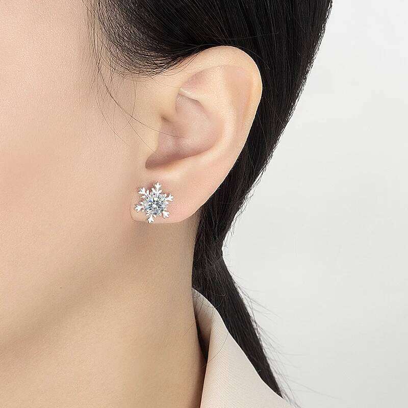 PERFANY 0.3-1CT Moissanite Stud Earrings Women S925 Pure Silver Snowflake Design Laboratory Diamond Elegant Fashion Jewelry 25H1226