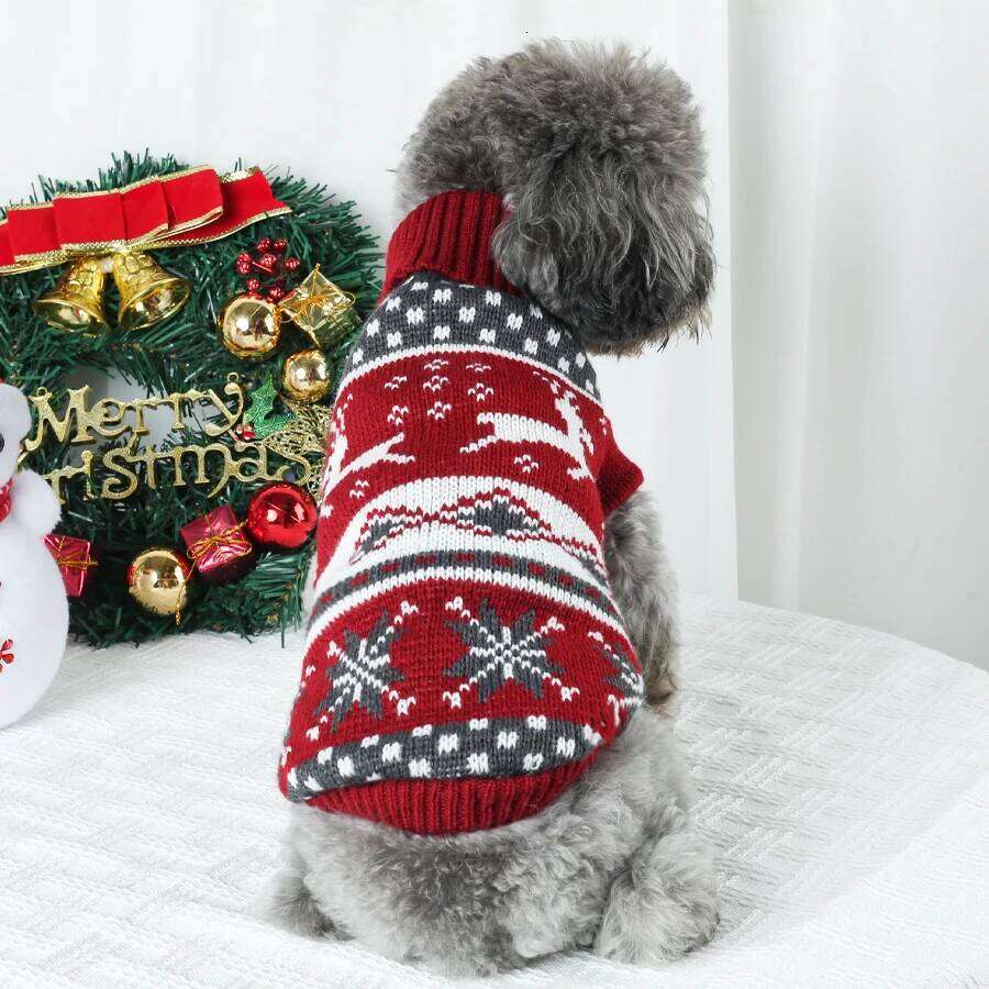 Christmas Dog Sweater, Warm Knitwear with Reindeer Snowflake Patterns, Winter Coat for Small Dogs and Cats, Xmas Gift 25T1226