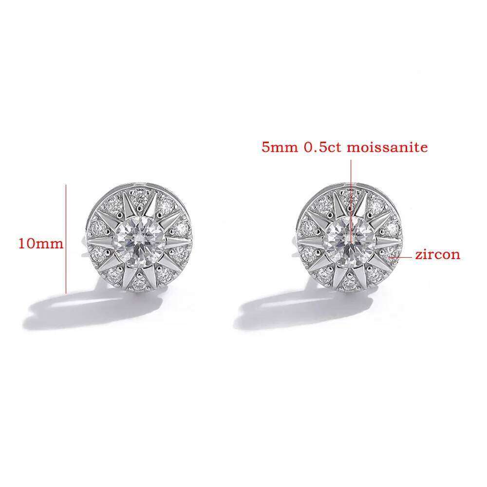 FEOBUR 10mm D Color Moissanite Cluster Stud Earrings for Women 925 Sterling Silver Diamond Ear Studs Man Hiphop Jewelry Gift 25H1226