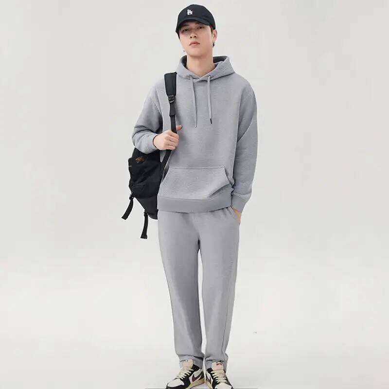 2026 Men's New Straight-Leg Trendy Hooded Sweatshirt And Sweatpants Loose Fit Versatile Casual Autumn Sports Suit