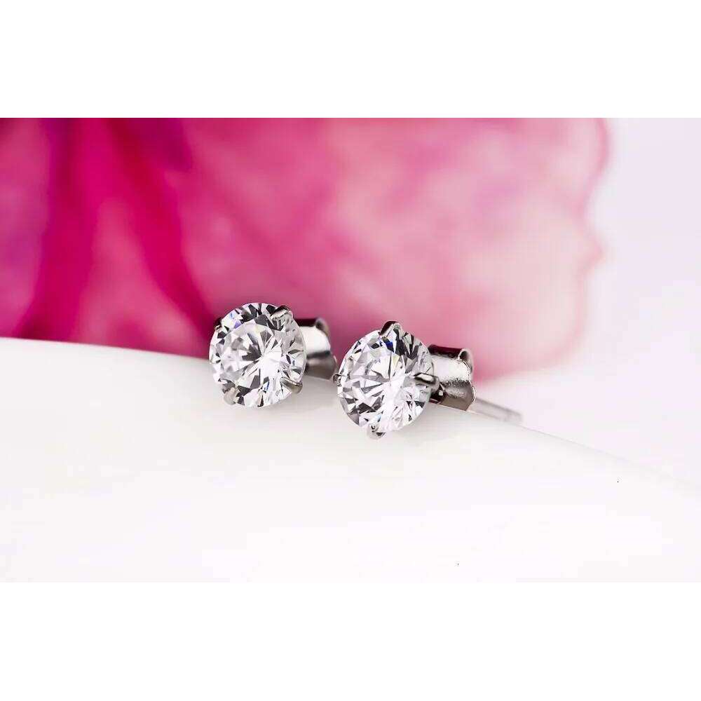 Crystal Zircon Real 925 Channel Cubic Zirconia Stud Earrings for Women Sterling Silver Jewelry 25H1226