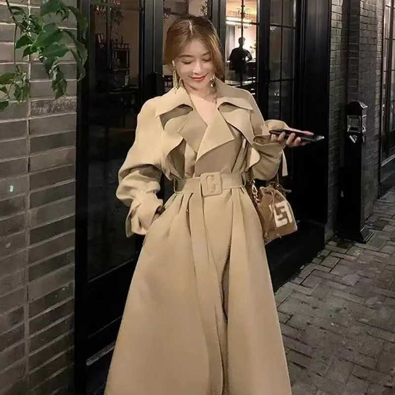 Creamy-white Trench coat Outerwear Women Mid-Length Versatile Spring and Autumn New Korean Series Small British Popular XQ85T251226