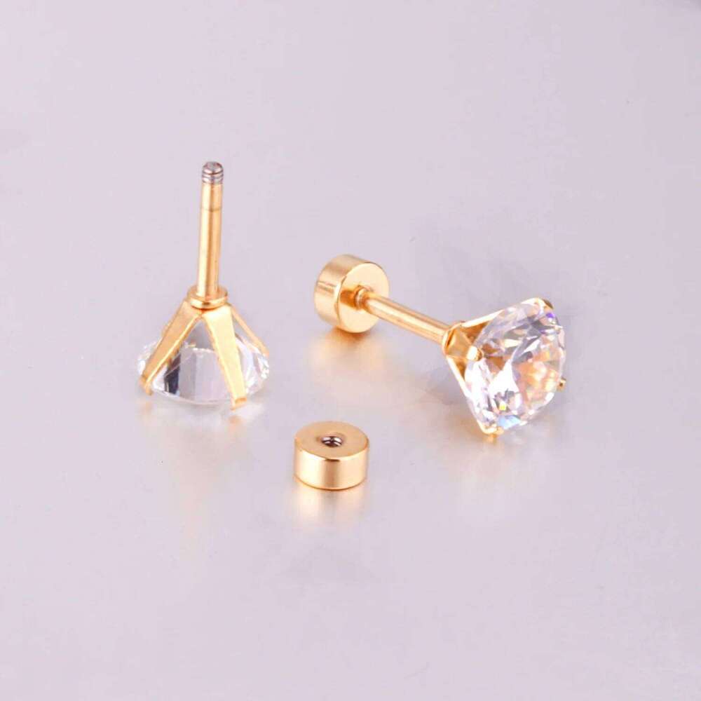 12Pair Cubic Zirconia Stud Round Crystal Stainless Steel No Fade Simple Screw Earrings Jewelry Gifts s Vintage 25H1226