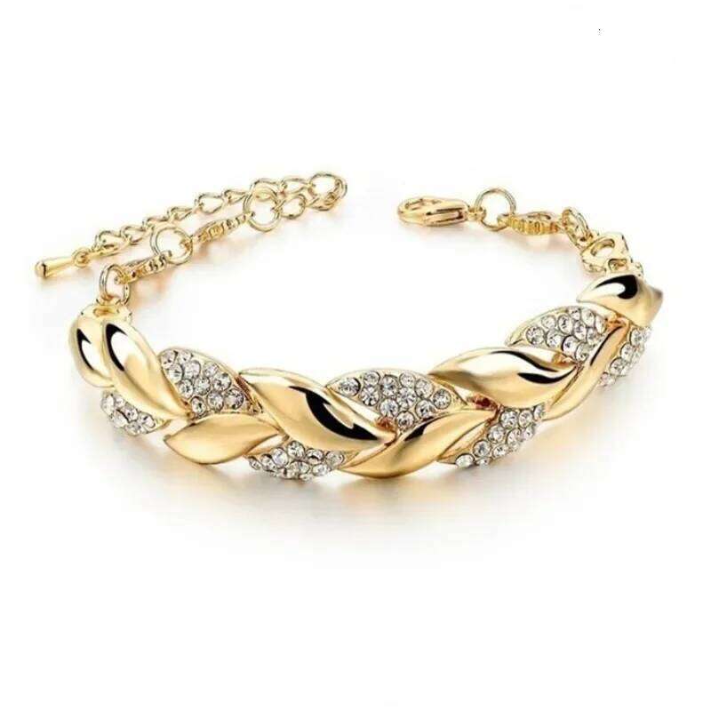 New Fashion Luxury Gold Color Leaf couple Bracelets for Women men Charm Full of Zircon Crystal bangle Jewelry Accessories gift 25T1226