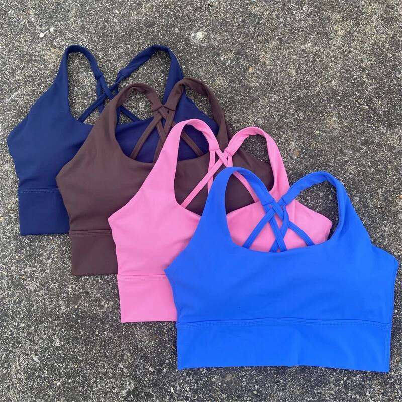 Cross Straps Sports Bra Gym Crop Top Yoga Vest Women High Impact Fitness Bralette Push Up Running Underwear With Chest Pad 25T1226