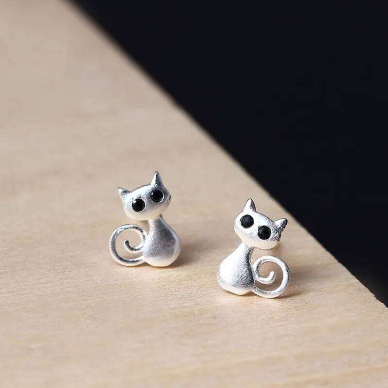 Buyee 925 Sterling Silver Female Stud Cute Cat Animal for Women Fashion Party Small Fine Jewelry Earring Gift 25H1226