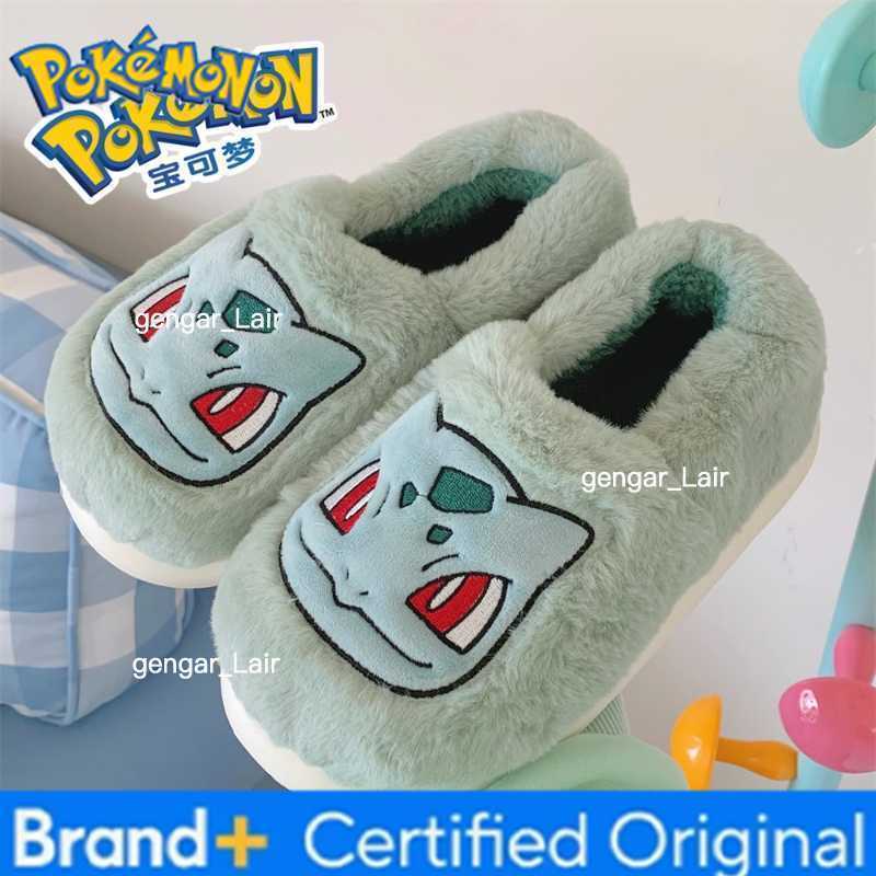 Pokemon Pokmon Genuine Bulbasaur Indoor Fall and Winter Plus Velvet Warm Soft-soled Comfortable Cotton Slippers for Men and Women W251226
