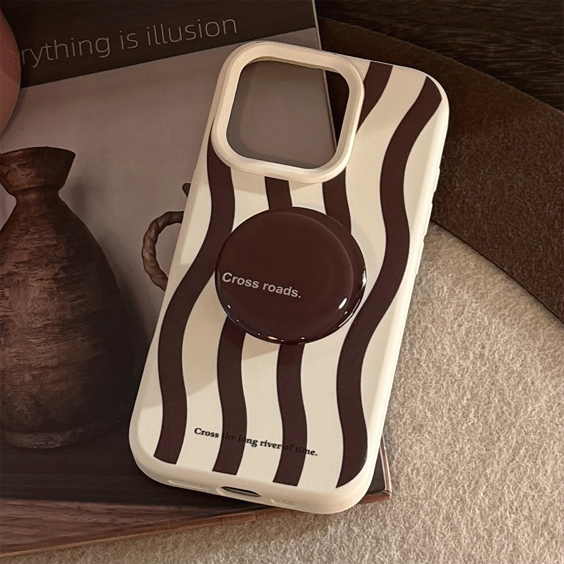 High-end Ins Style Striped iPhone 16 Case Apple 17 Brown Stand 15 Pro Max Compatible 13 Soft