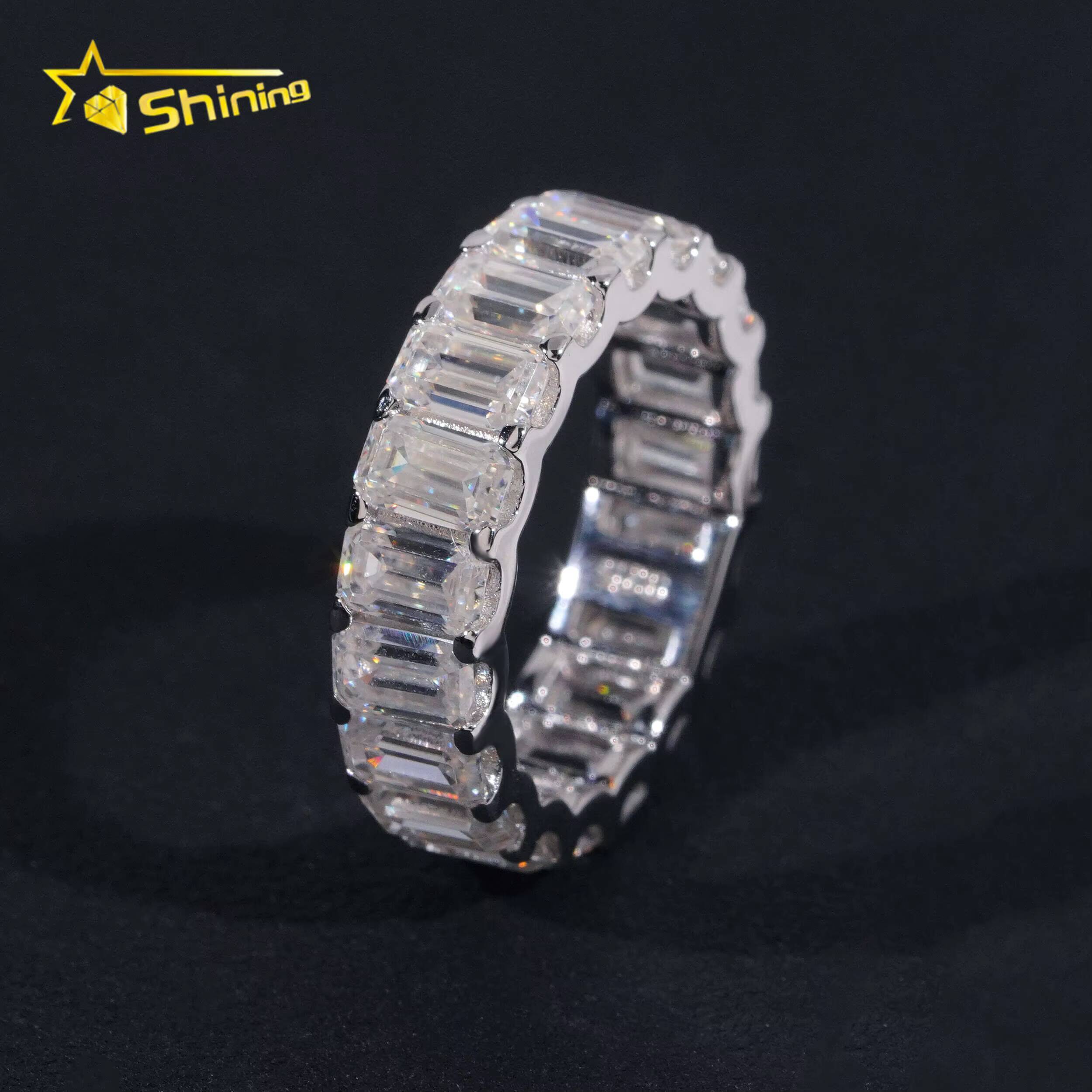 Moissanite Diamond Emerald Cut Eternity Band 925 Sterling Silver Wedding Moissanite Ring