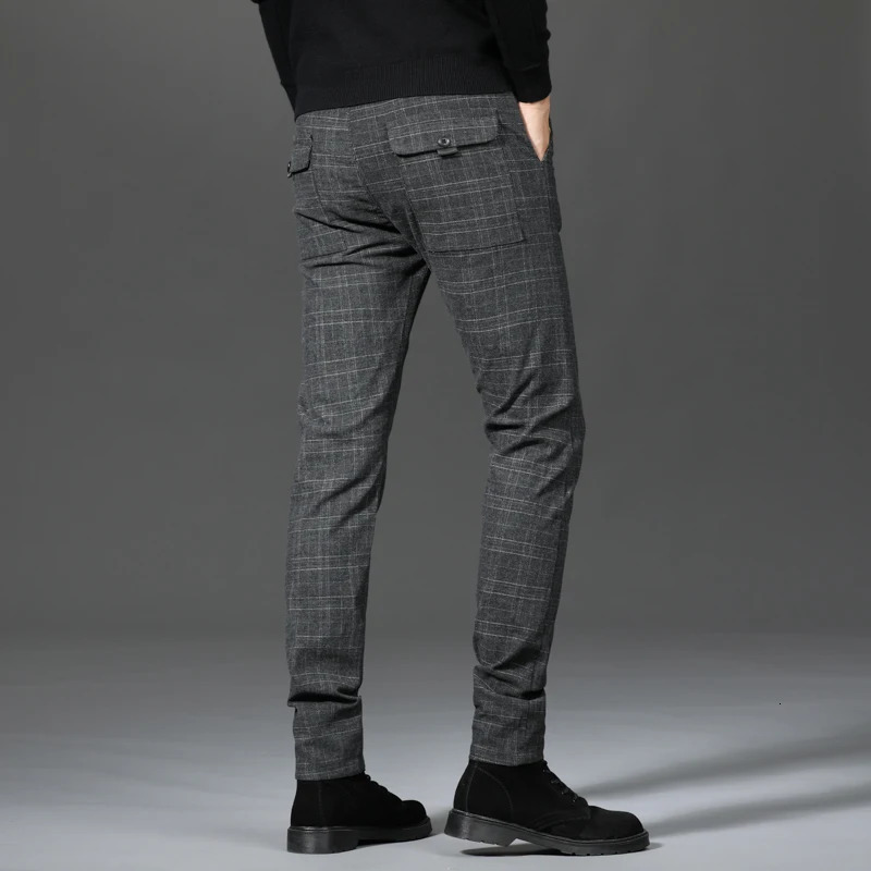 Black Pants Men Plaid Trousers Spring Autumn Fashion Slim Gray Stripe Slacks 2838 Pantalones Hombre 251226