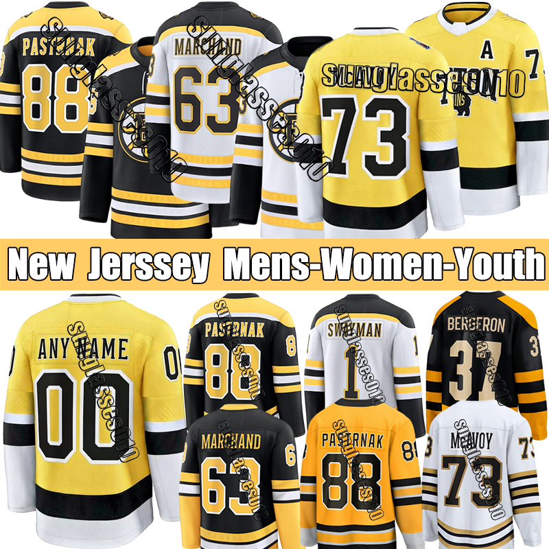 #88 Pastrnak BostonS Bruins Jersey #63 Marchand McAvoy DeBrusk Shattenkirk Lohrei Jerseys Zadorov Coyle Bergeron Koepke Frederic Hockey Jerseys