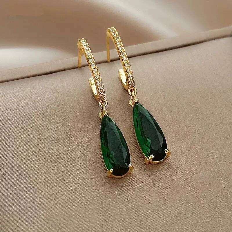 Huitan Fashion Luxury Women Pendant Earrings with Bright Green Cubic Zirconia Simple Design Accessories for Anniversary Ceremony