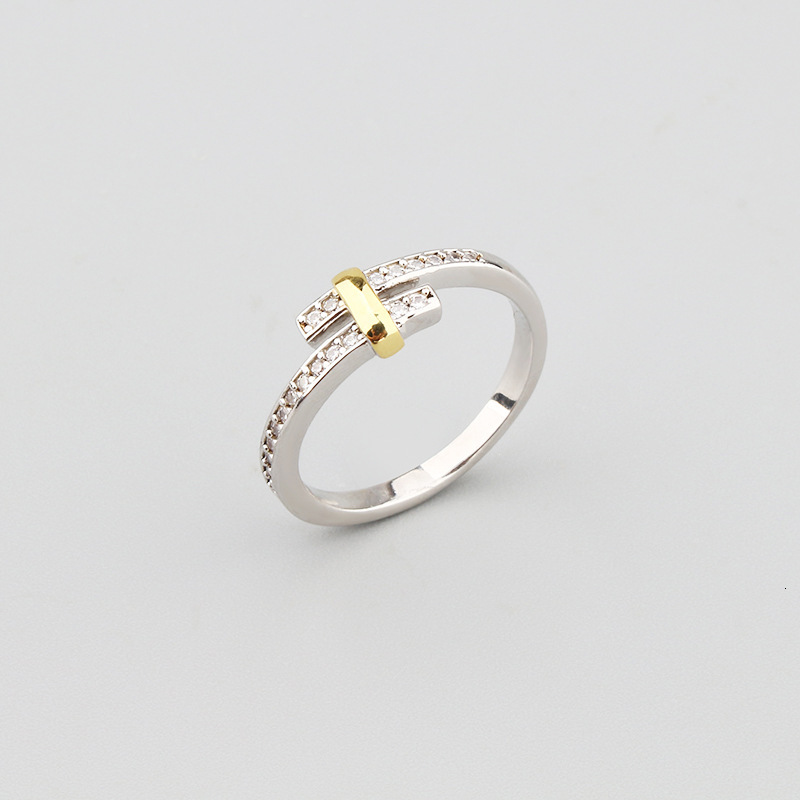 Kates Elegant New Simple Eco-Friendly Copper Inlaid Zircon Bracelet Ring Set Two-Tone Electroplated Jewelry