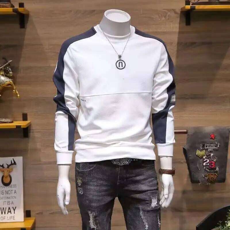 Men's Fashion Hoodie Trendy Brand Slim Fit Round Neck Pullover Handsome Patchwork Top