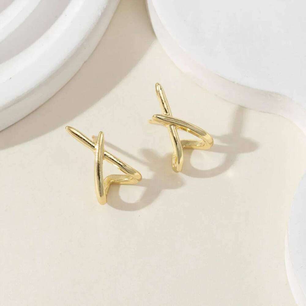 LATS Trendy Gold Color Cross Stud Earrings for Women Dainty Simple Minimalist Earring Fashion Jewelry Party Gifts 25H1226