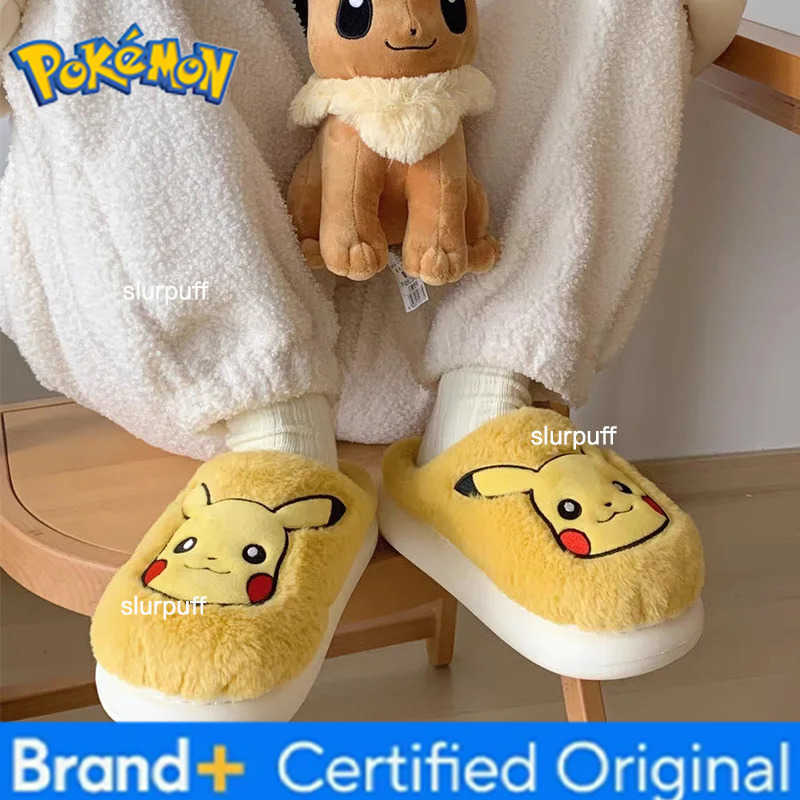 Pokemon Household warm non-slip cute cartoon furry shoes Pikachu Eevee Crayon Shin-chan winter cotton slippers for men and women W251226