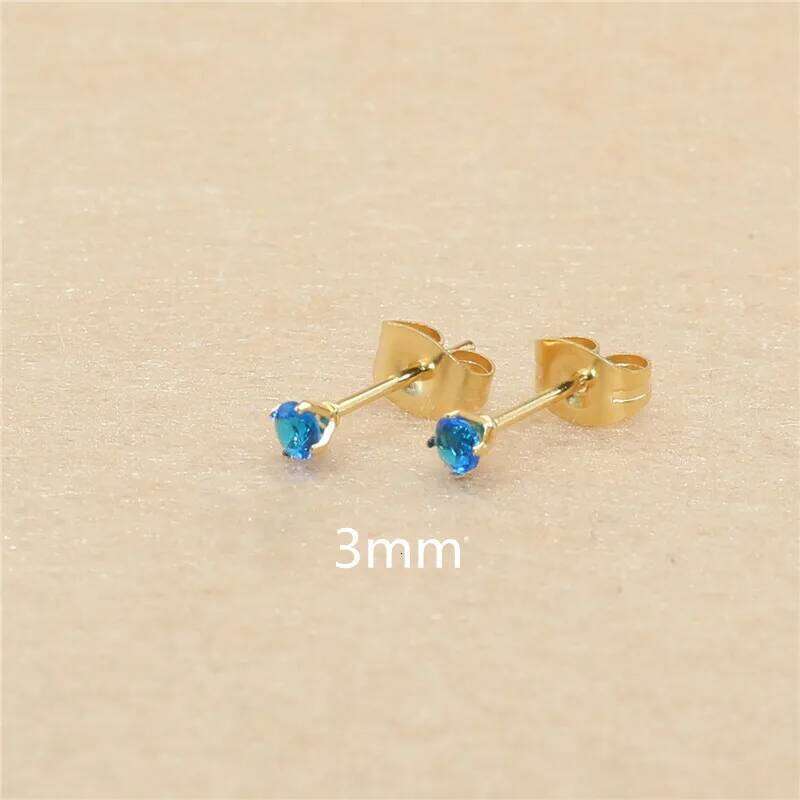 3mm AAA Round Colorful Zircons White Stud Earrings With Stianless Steel Needle Brief Jewelry 20 Colors For Choose No Allergy 25H1226