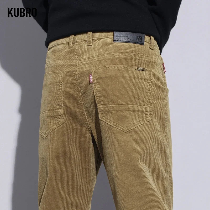 KUBRO High Quality Corduroy Fabric Mens Business Casual Trousers Autumn Korean Style Small Straight Slim Versatile Cargo Pants 251226