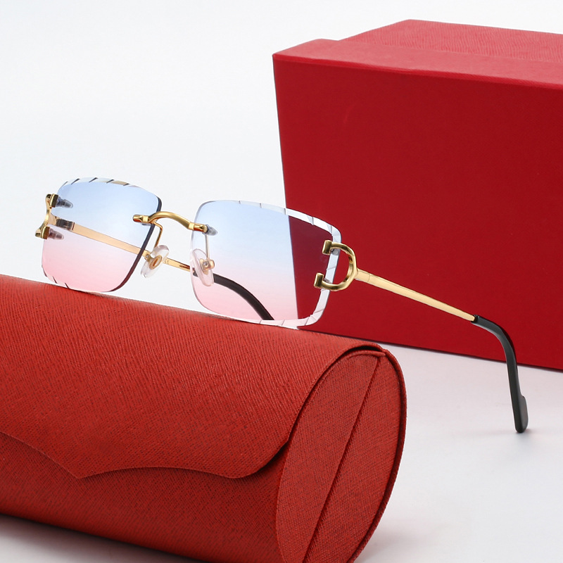 Classic Fashion Rimless Square Sunglasses for Men - Lightweight Gold & Silver Frame Shades with Big Wire C Legs Z260306