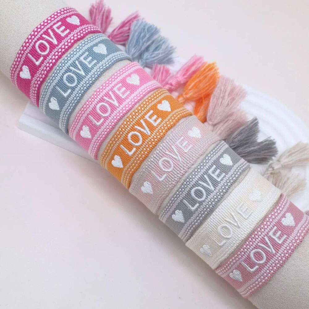 2023 New Adjustable Woven Friendship Couple Bracelet For Women Bohemia Braided Embroidery Letters Tassel Bangles Fashion Jewelry 25T1226