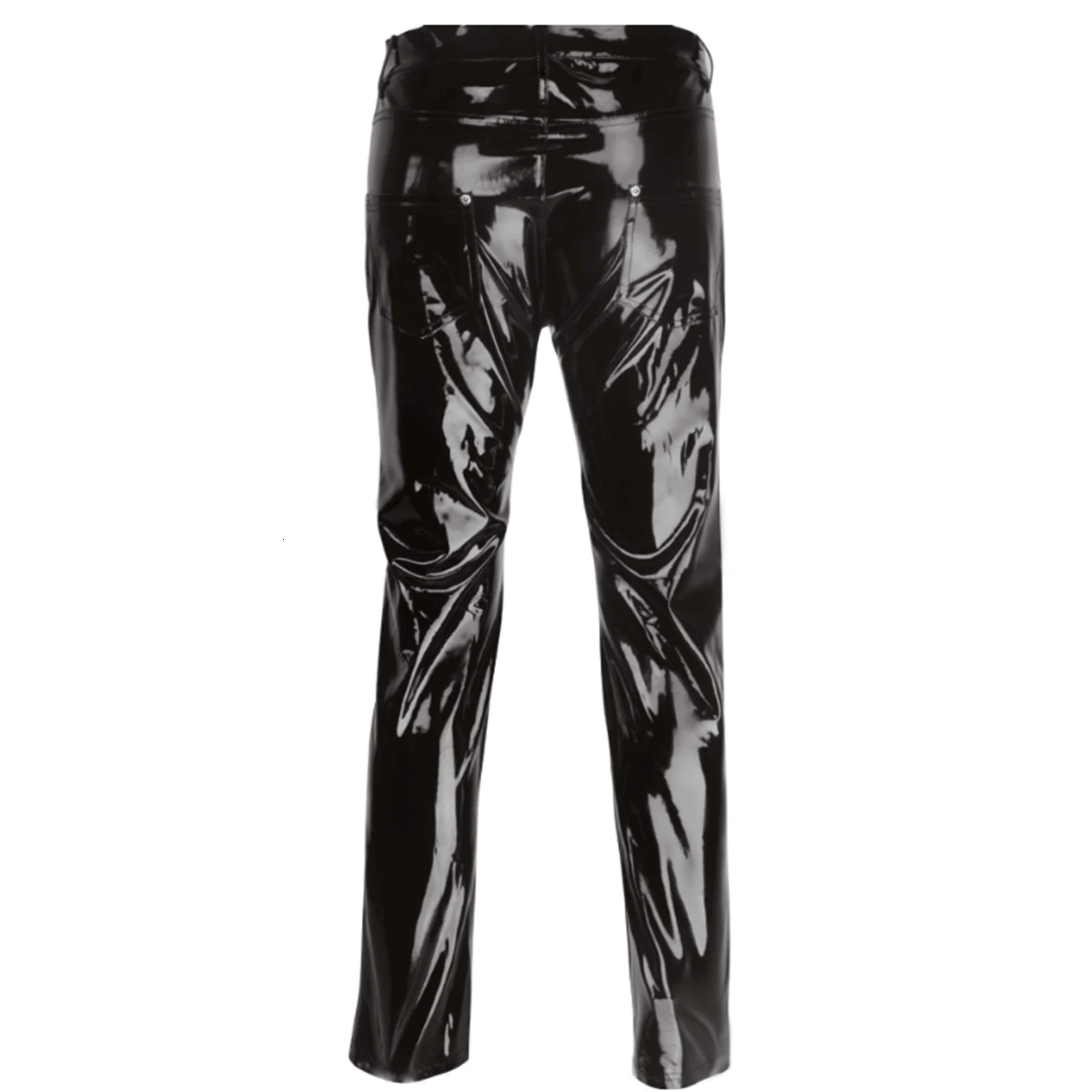 Men Latex Long Pants Shiny Wet Look PU Leather Glossy Mid Waist Straight Trousers Party Bar Nightclub Stage Show Costume 251226