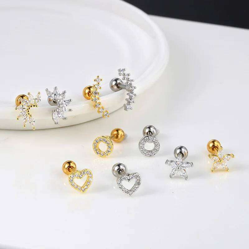 1PC Flower Star Cross Tragus Piercing Stainless Steel Screw Stud Earring Flat Helix Lobe Rook Cartilage Earing Hot Trend Jewelry 25H1226