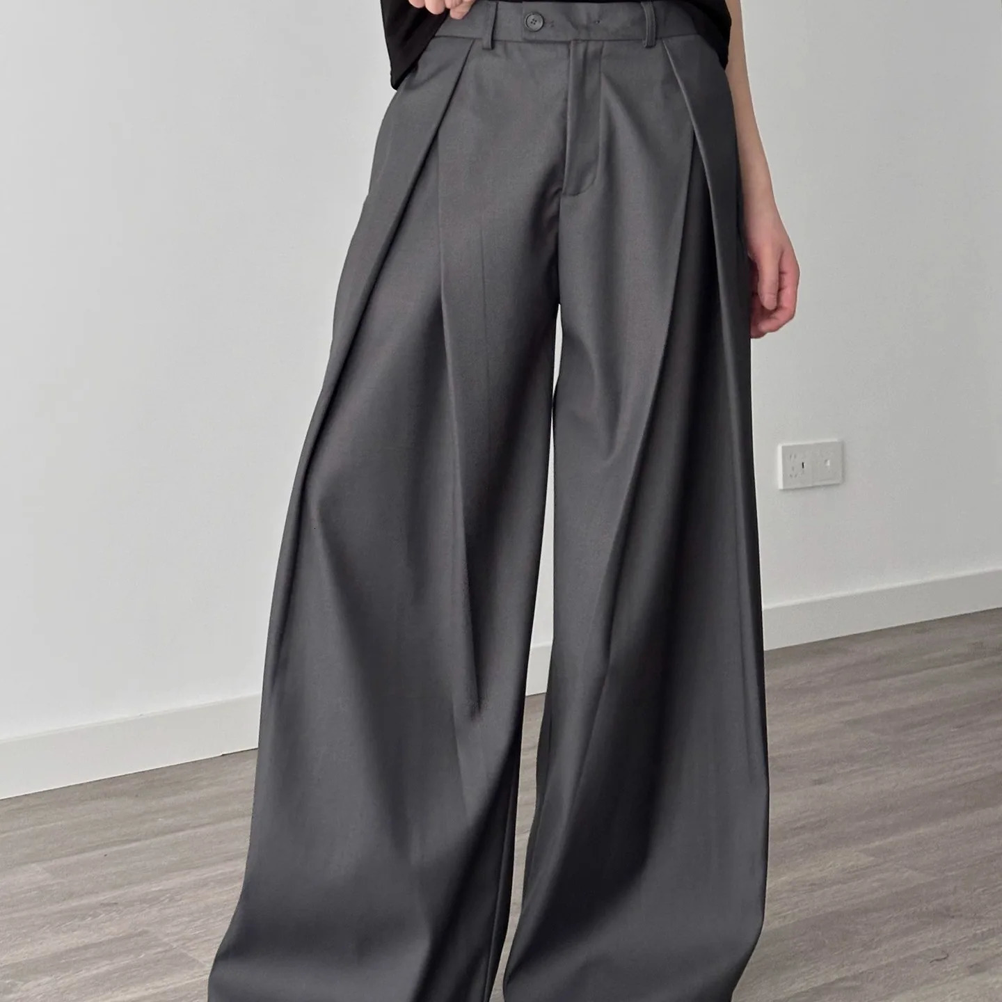 Black Suit Pants Men Fashion Social Mens Dress Korean Loose Oversized Wide Leg Trousers 251226