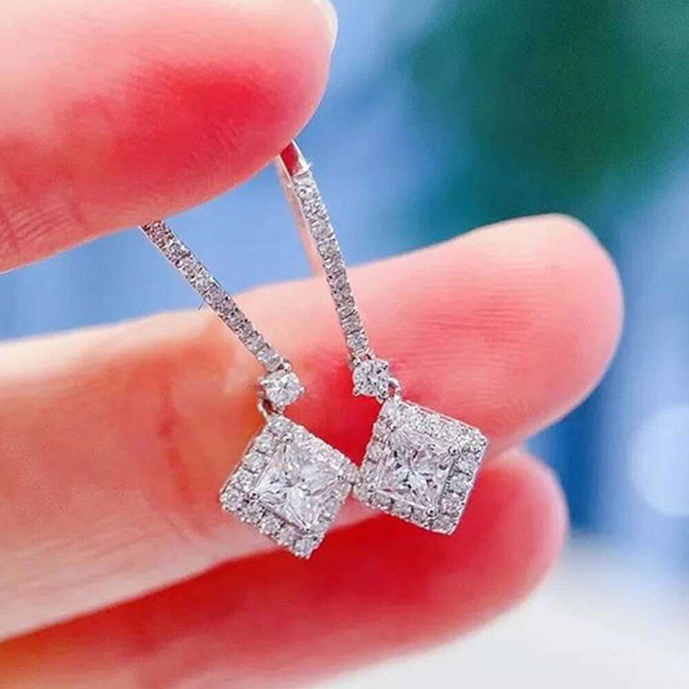 Huitan Simple and Classic Geometric CZ Drop for Women Silver Color Temperament Earrings Luxury Wedding Jewelry Dropship