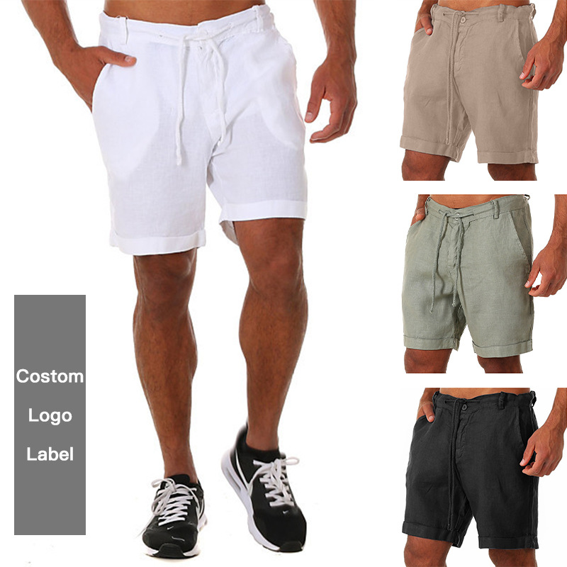 Men's Cotton Linen Short Pants Male Summer Breathable Solid Color Beach Shorts Fitness Streetwear Vacation Wear