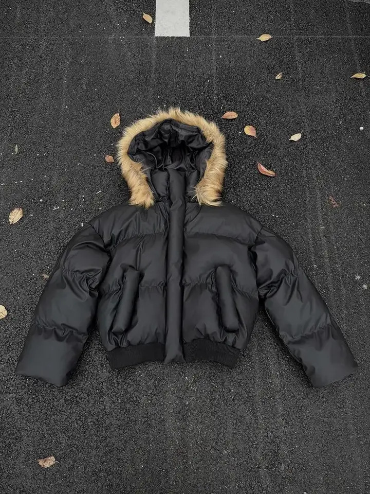 American Short Fur Collar Jacket Men Hooded Parka Jacket Hooded Long Sleeve Winter Casual Loose Cardigan Harajuku Zipper Coat 251222