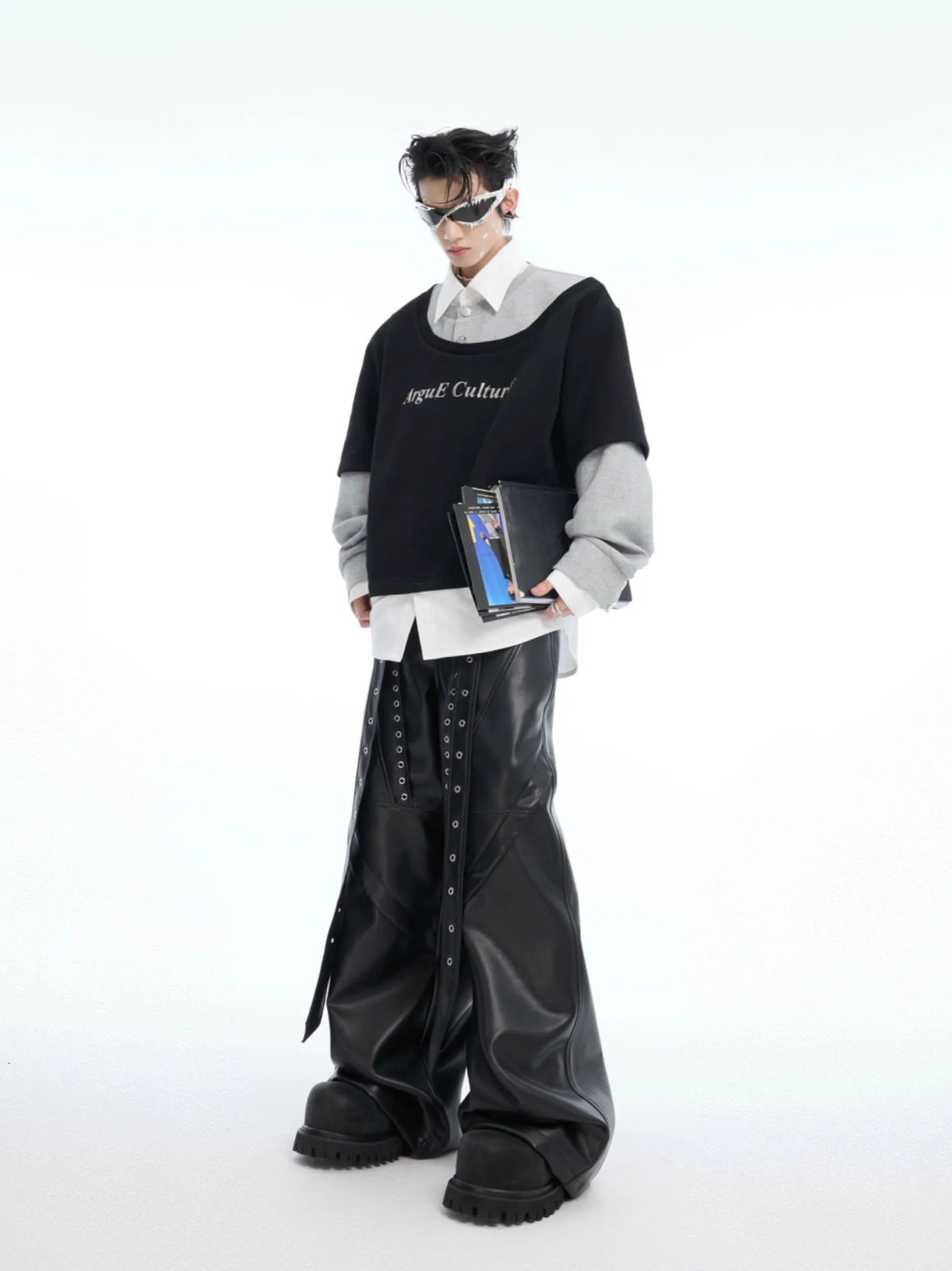 Mauroicardi Spring Autumn Cool Long Baggy Black Soft Pu Leather Wide Leg Pants Men High Waist Mens ner Clothes Streetwear 251226