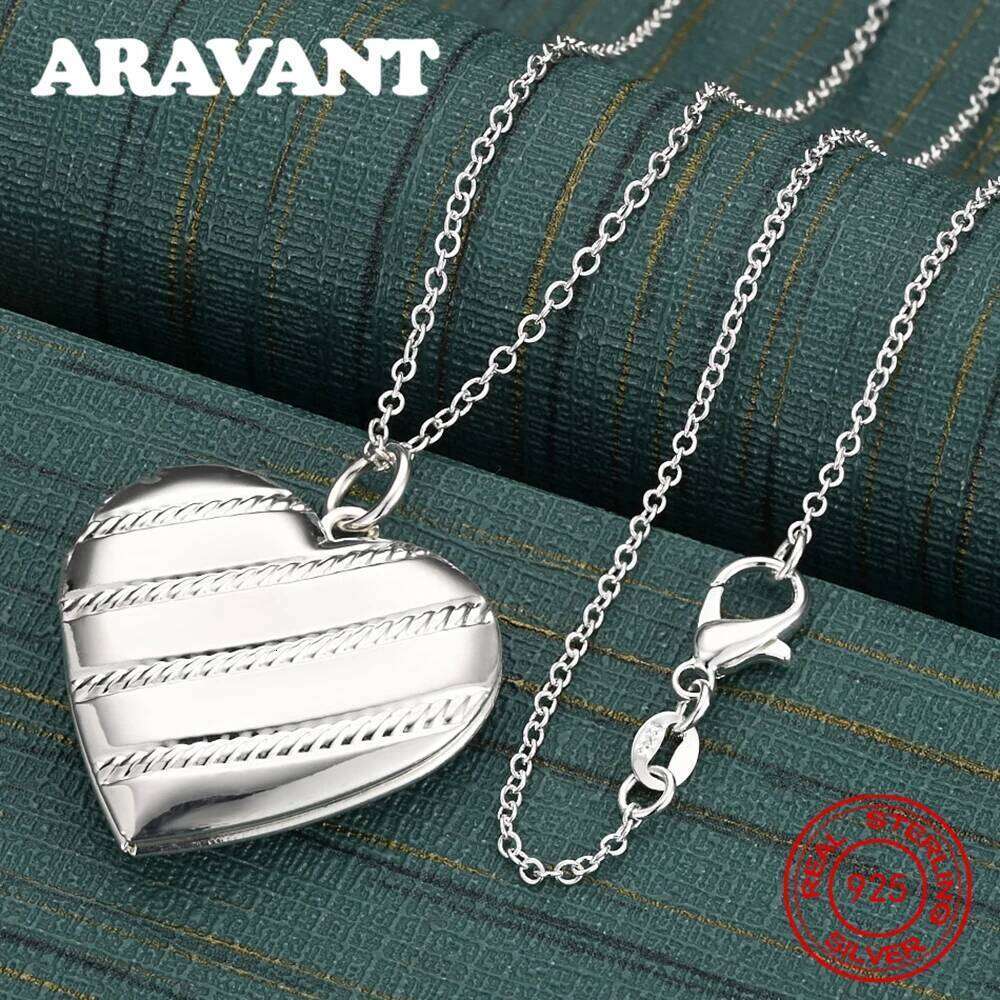 925 Sterling Silver Floral Striped Heart Box Pendant Necklace For Women, Vintage Style, Personalized Accessory, Gift, Jewelry 25N1226