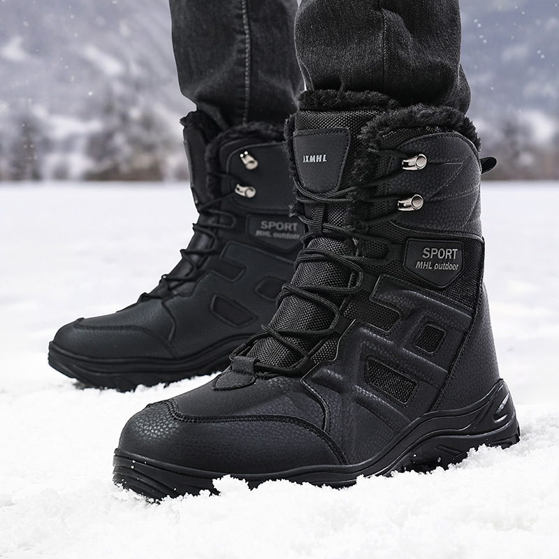 Cross-Border Hot-Selling High-Top Cold-Proof Winter Fleece-Lined Thickened Large Size Outdoor Combat Men's Hiking Shoes Snow Boots