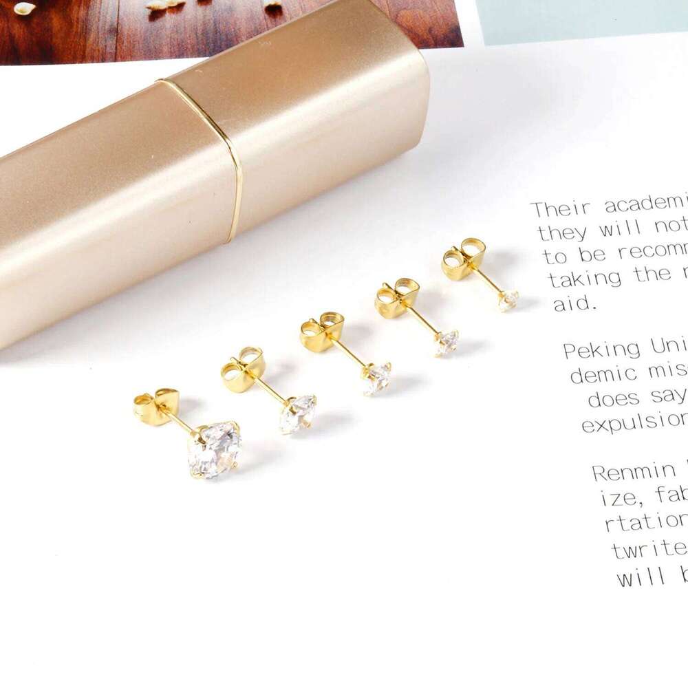LUXUSTEEL 2Pcs Men's Crystal Zircon Studs Earrings For Women 316L Stainless Steel Cartilage Piercing Ear Anti Allergic 3-8mm 25H1226