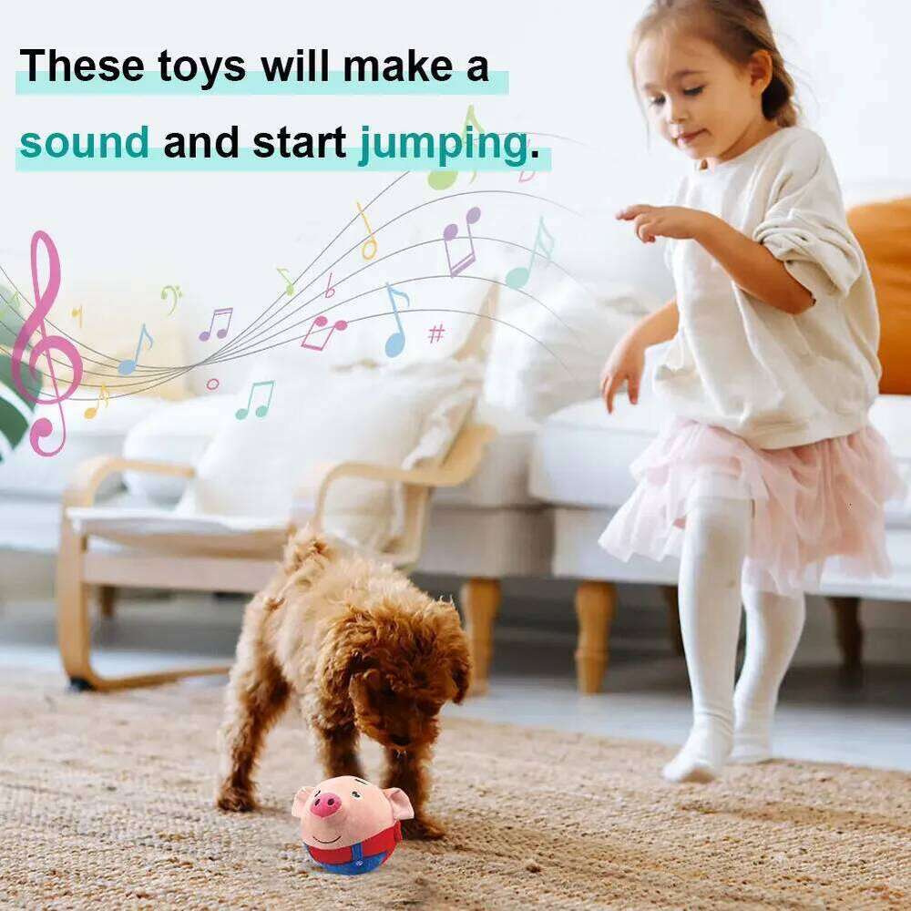 Electronic Pet Bouncing Jump Music Vibration Bite Puppy Ball Interactive Dog Chewing Moving Plush Doll Toy 25N1226