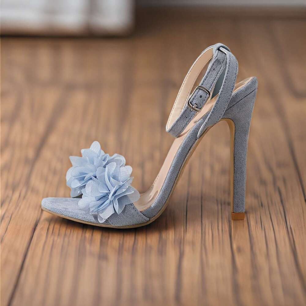 Elegant Women S Lace Stiletto Sandals Sexy Floral Design Open Toe With Ankle Strap High Heel Dress Shoes In Blue MOJIDASHU