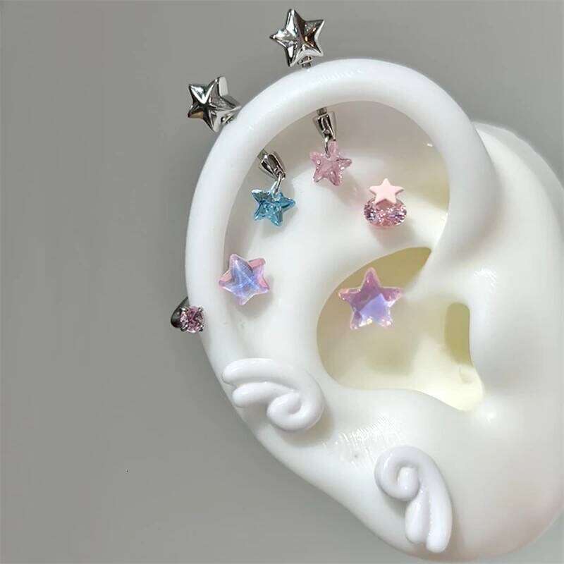 Sweet Angel's Wings Stainless Steel Ear BoneCute Acrylic Love Heart Cross Earrings for Women Body Puncture Accessories 25H1226