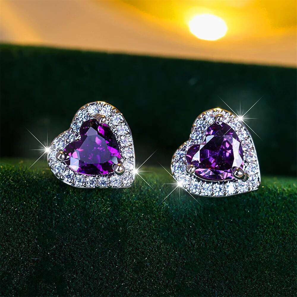 Cute Female Black/Green/Red/White/Blue Small Heart Stud Earrings Vintage Wedding Jewelry For Women 25H1226