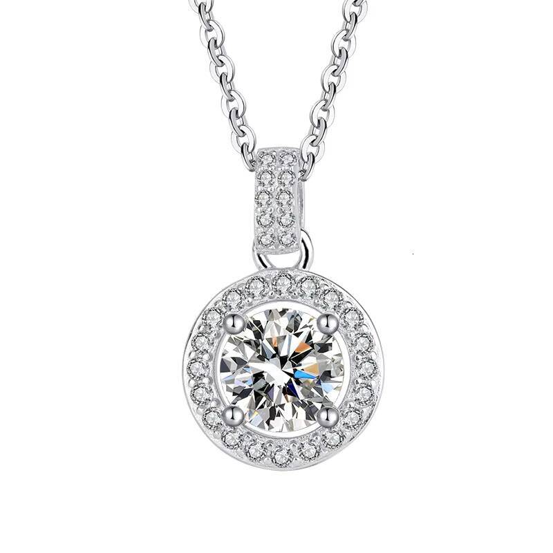 Fine Jewelry 925 Sterling Silver VVS Round Moissanite Necklace Zircon Jewelry for Lady Women Gifts