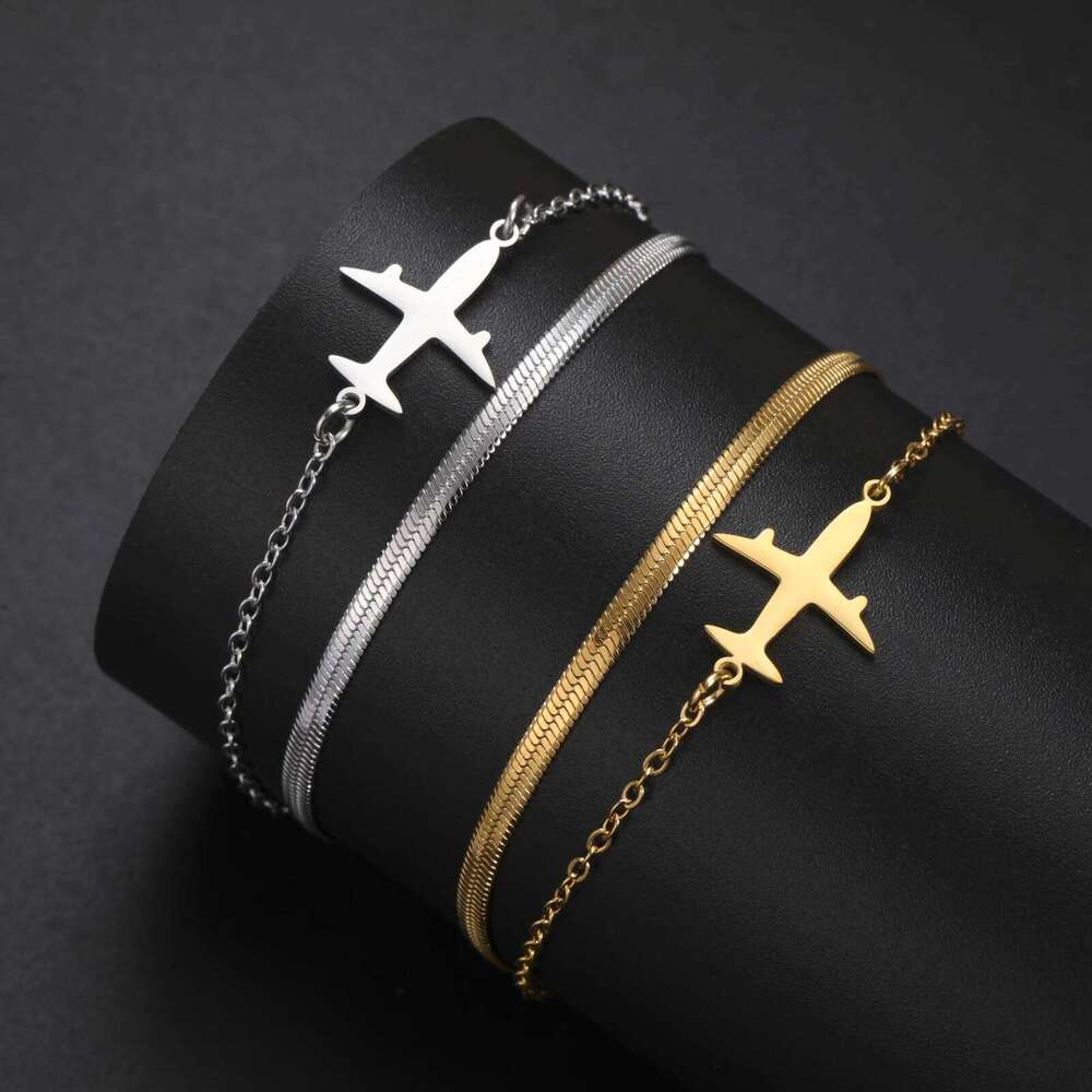 Skyrim plane Pendant Stainless Steel Women's Snake Bead Chain Exquisite Bracelet Friends Birthday Jewelry Gift 25T1226