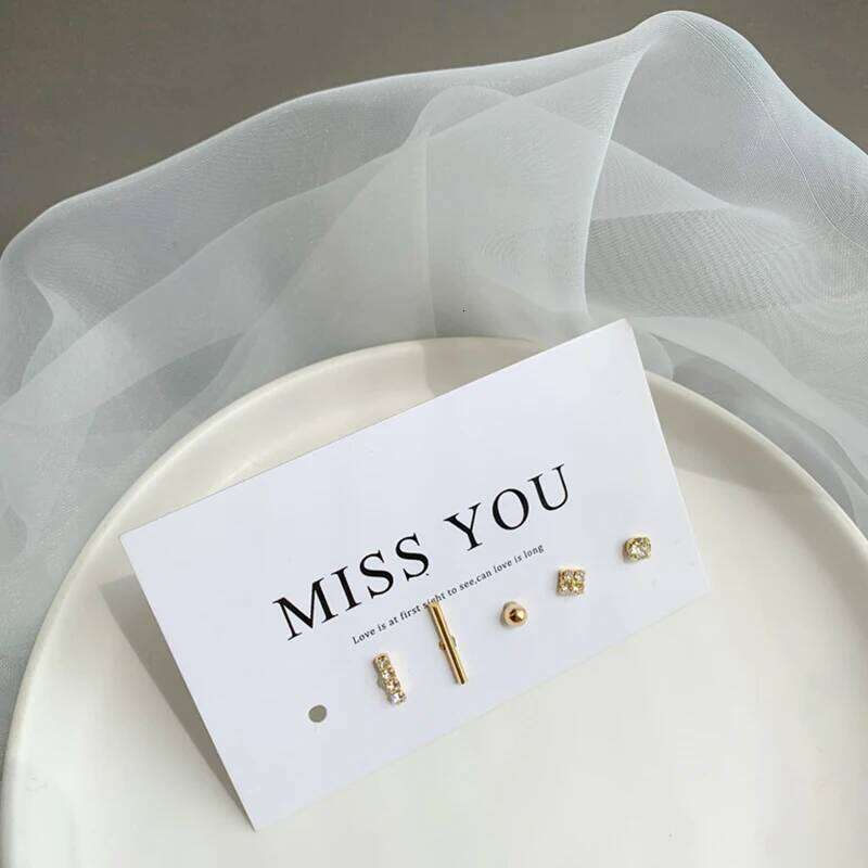 5 Pcs Pearl Crystal Small Stud Earrings Set for Women Girls Fashion Studs Ear Jewelry 25H1226