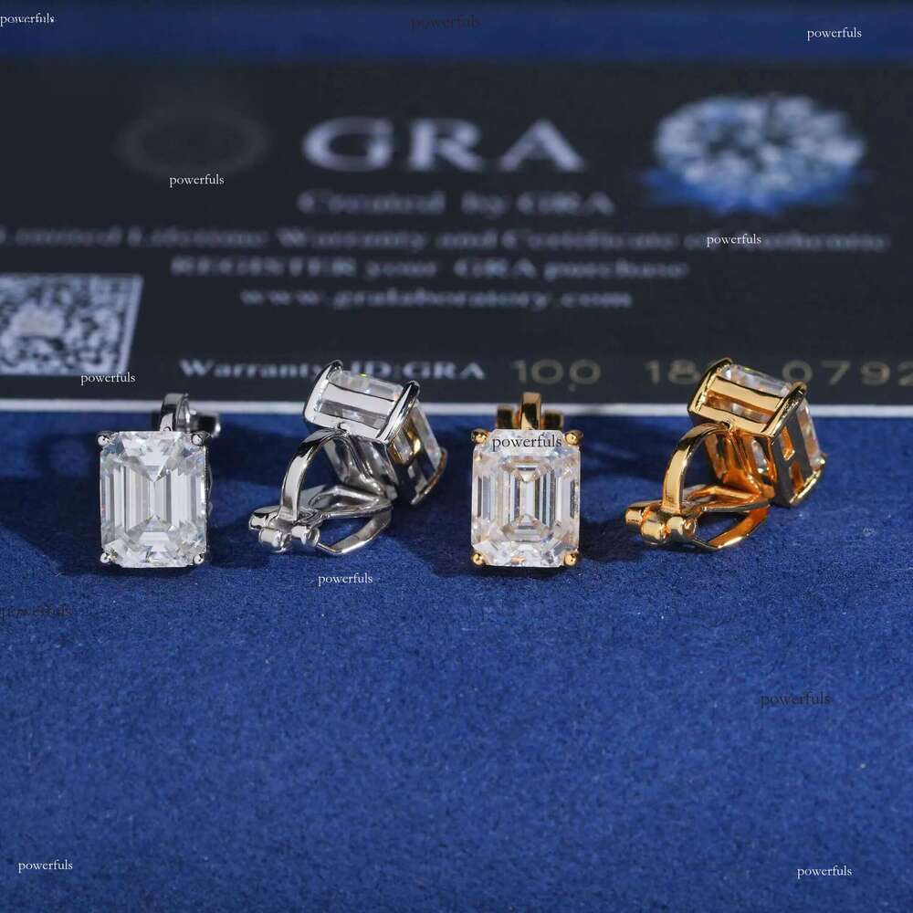 6 Cts Emerald Cut Clip on Moissanite Stud Earrings Solitaire Ear Studs 925 Silver Gold Plated Pass Diamond Testerqqvvv