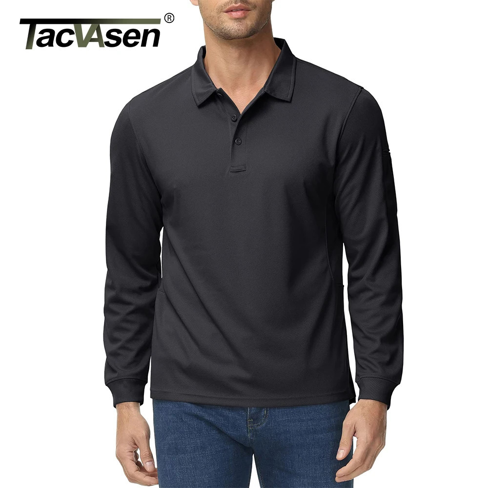 TACVASEN Mens Long Sleeve Collared T-Shirt 3 Button Quick Dry Performance Golf Shirt Athletic Casual Basic Tops Moisture-Wicking 251222