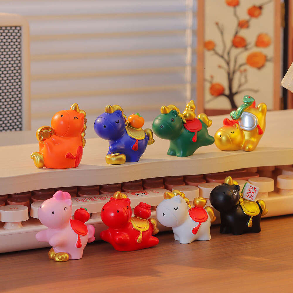 Dh_art Year of the Horse Zodiac Figurine | Chinese Style Desk Ornament for Home & Office | Cute Fortune Horse Statue & New Year Gift