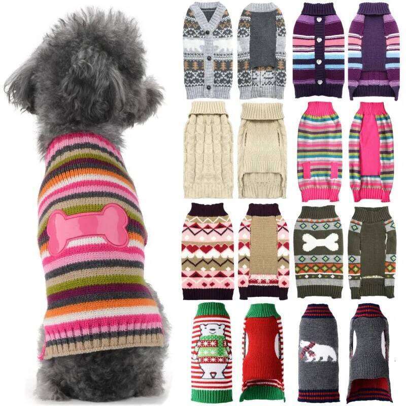 Fashion Knitted Clothes Winter Warm Dog Sweater Christmas Puppy Costumes Cute Print Cat Turtleneck Chihuahua Pet Pullovers 25T1226