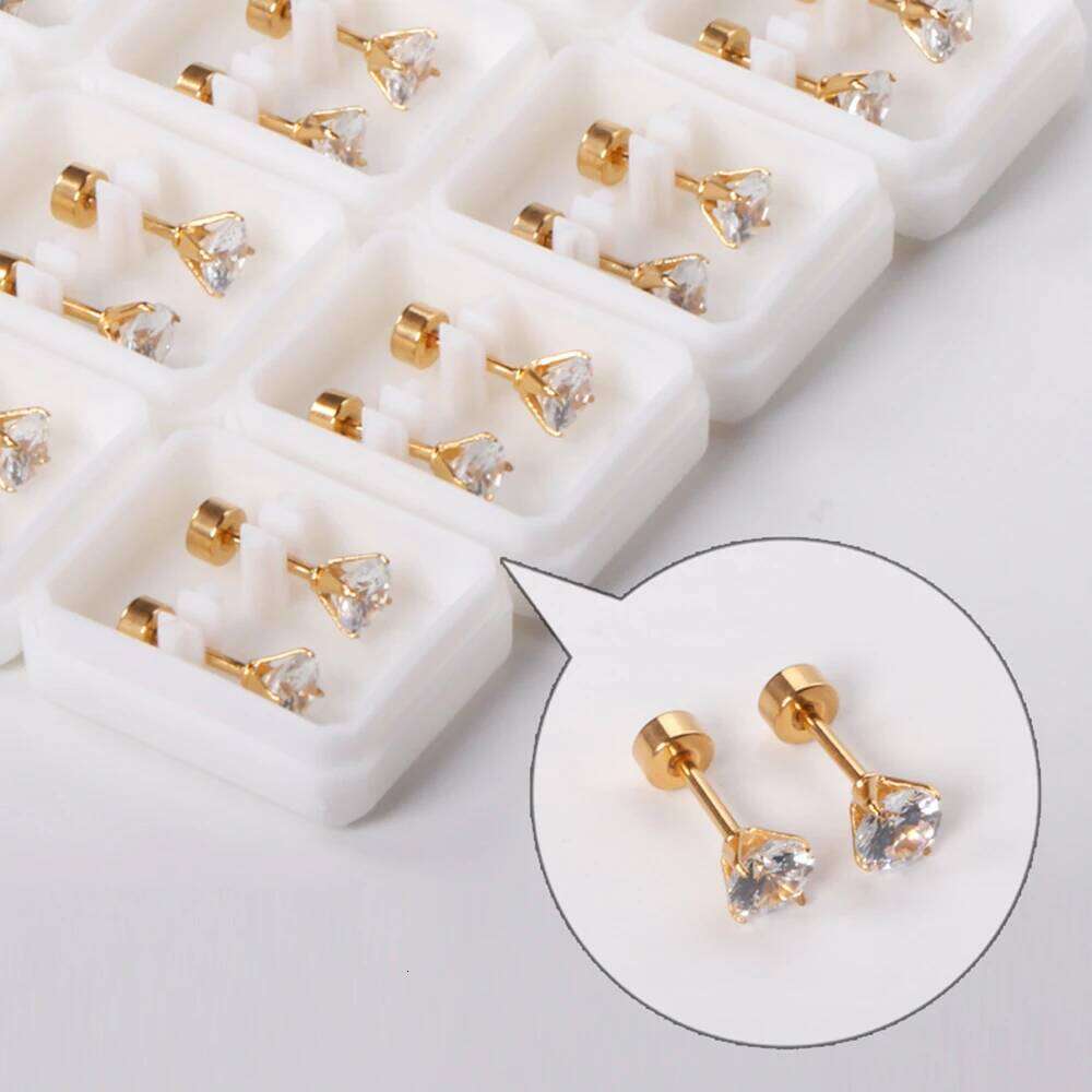 12Pair Cubic Zirconia Stud Round Crystal Stainless Steel No Fade Simple Screw Earrings Jewelry Gifts s Vintage 25H1226