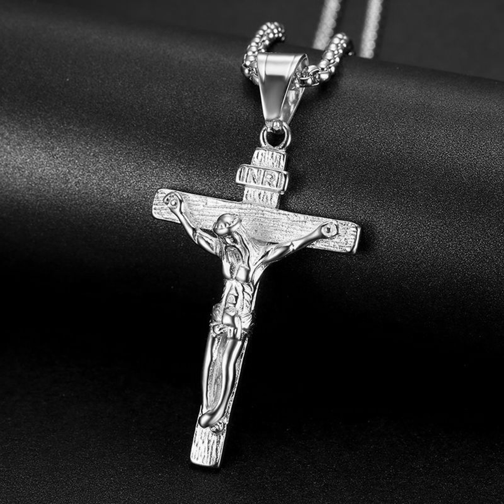 Retro Jesus Cross Pendant Necklace Gold Black Gun Plated Stainless Steel Fashion Religious Jewelry for Women Men Faith Jewelry