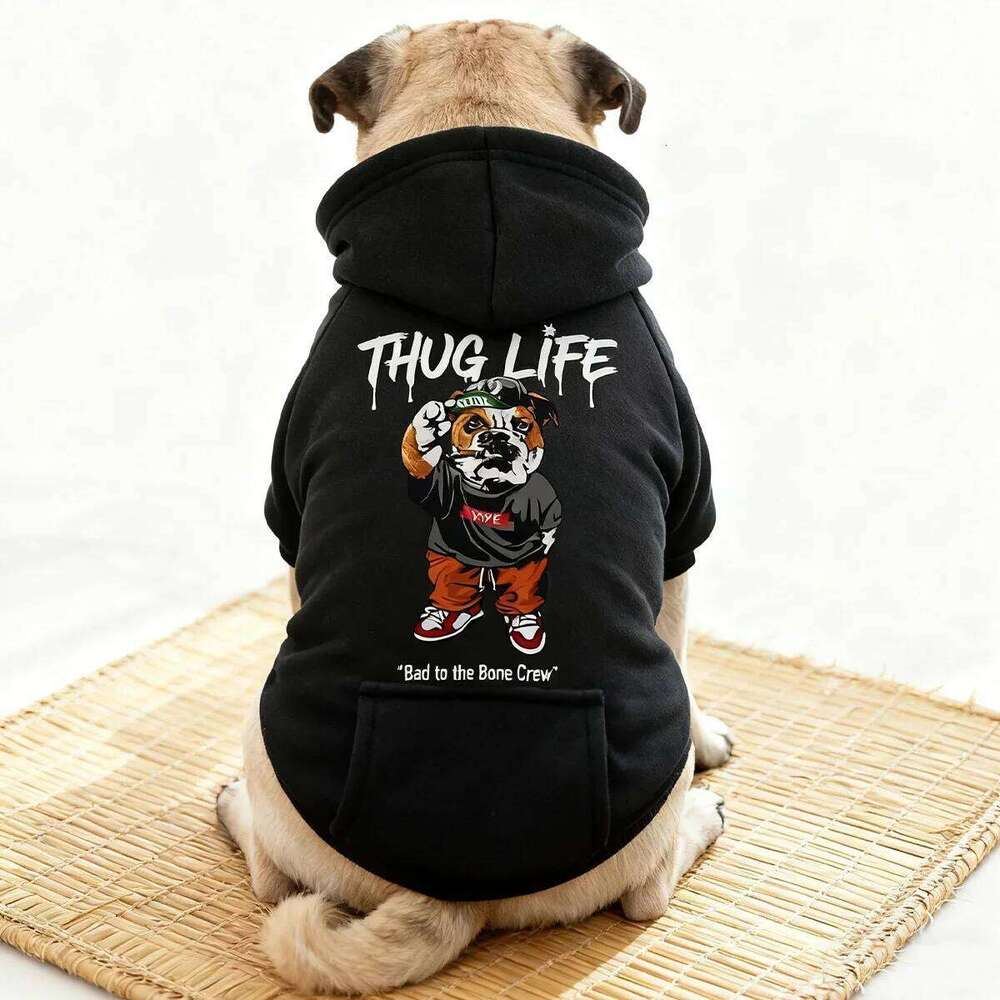 Thug Dog Bad Guy Puppy Clothes Chihuahua Pug Yorkshire Frenchie Autumn Winter Spring Small Medium Pet Hoodie Fleece Lining 25T1226