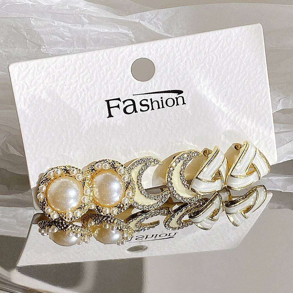 LATS Bow Fishtail Pearl Moon for Women Popular Gold Color Crystal Earrings Set Fashion Jewelry Accessories Gifts 25H1226