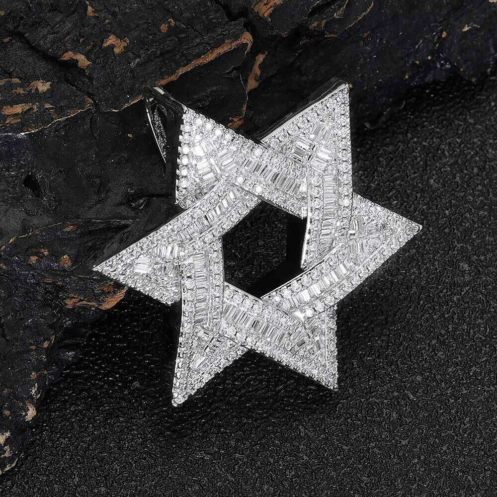 Hot Sale Hip Hop Iced Out Shiny Hexagram T Shape Zircon Stars Pendant for Men Women Street Style Jewelry
